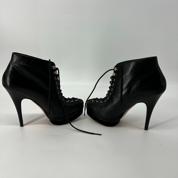 Ann Taylor Black Leather Lace Up Platform Pump Heels - Picture 7 of 9